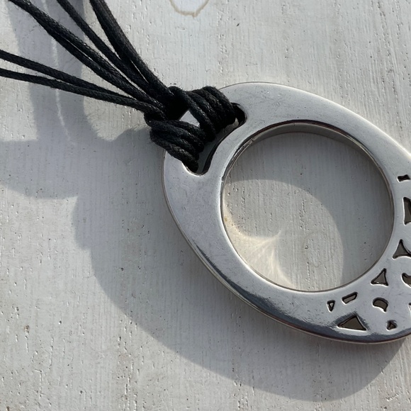 Brighton Eclipse Necklace Black Cord Silvertone Oval Filigree Pendant 15” - Picture 6 of 8